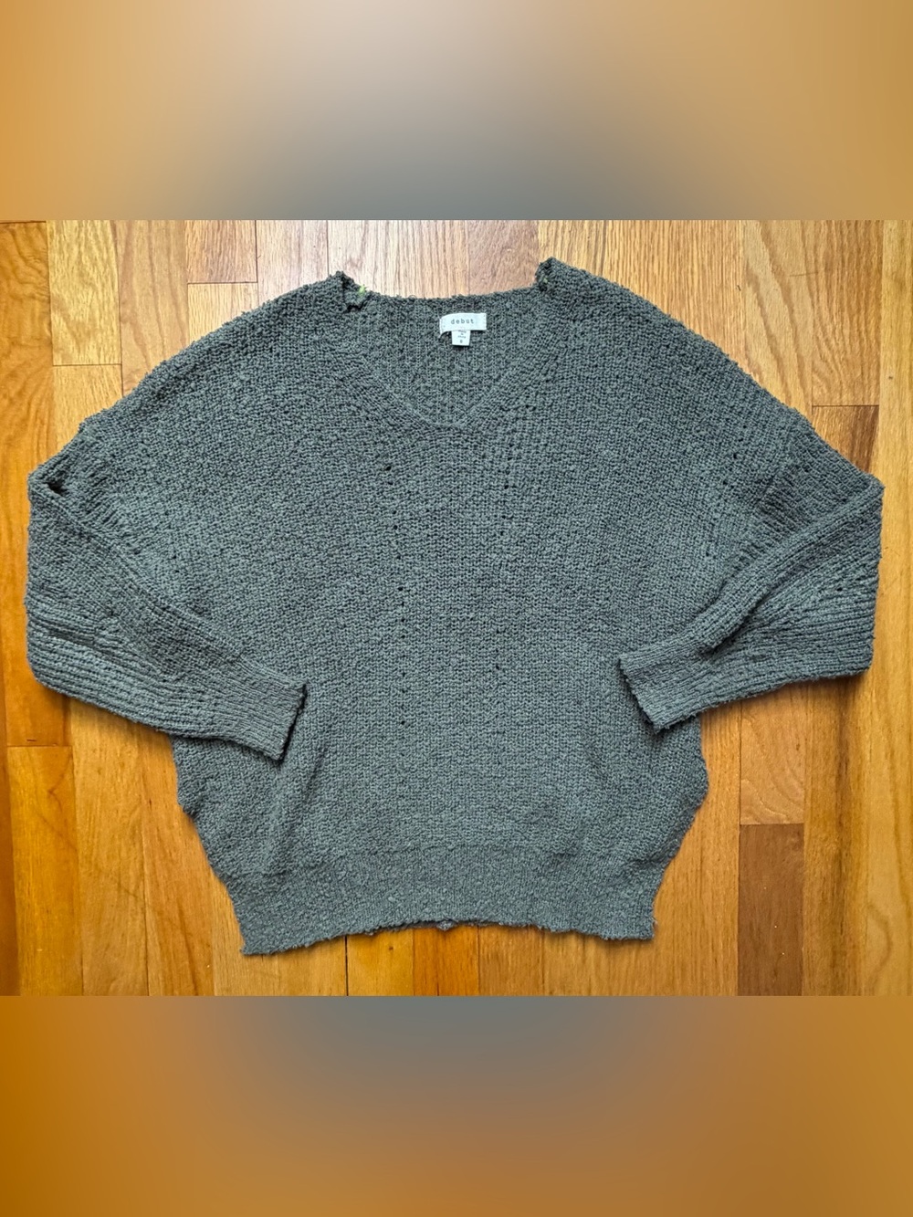 Debut Olive Green V-Neck Textured Women's Sweater